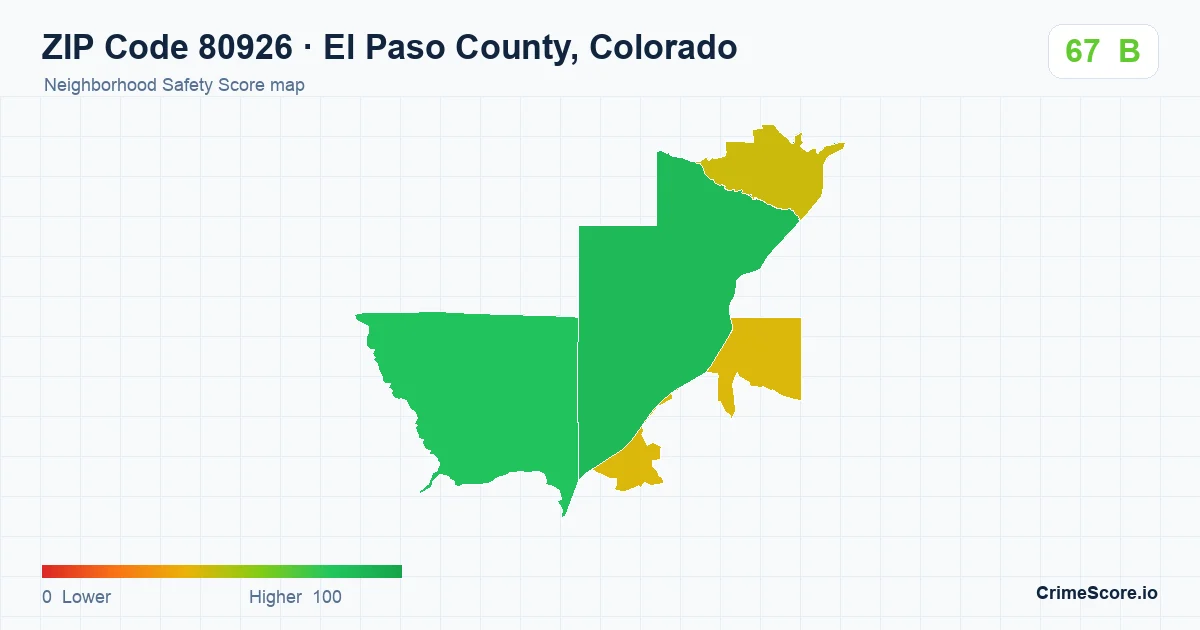 ZIP Code 80926 in El Paso County, Colorado neighborhood Safety Score map