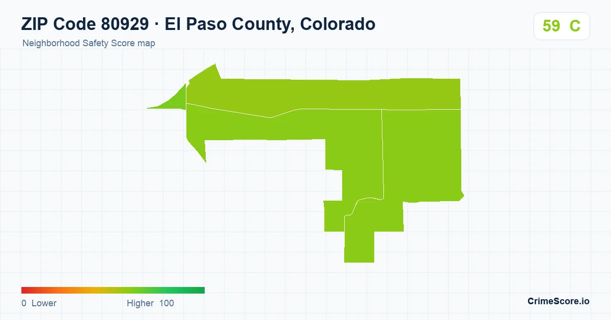 ZIP Code 80929 in El Paso County, Colorado neighborhood Safety Score map