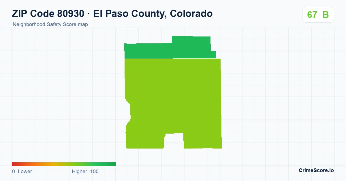 ZIP Code 80930 in El Paso County, Colorado neighborhood Safety Score map