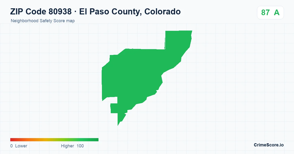 ZIP Code 80938 in El Paso County, Colorado neighborhood Safety Score map