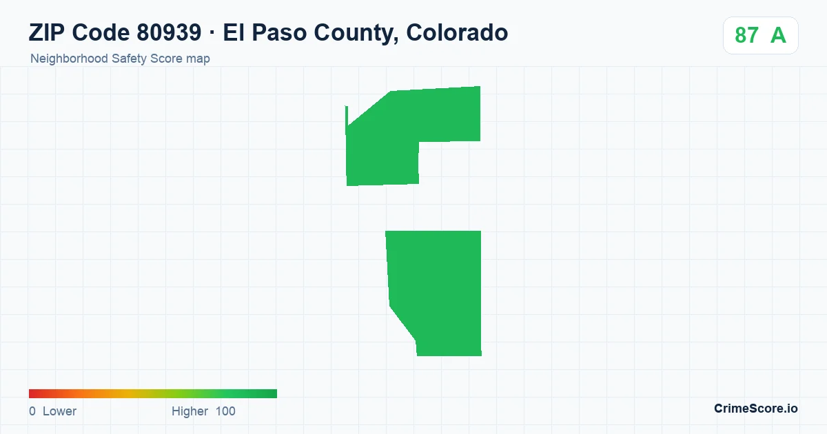 ZIP Code 80939 in El Paso County, Colorado neighborhood Safety Score map