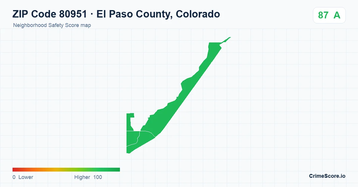 ZIP Code 80951 in El Paso County, Colorado neighborhood Safety Score map