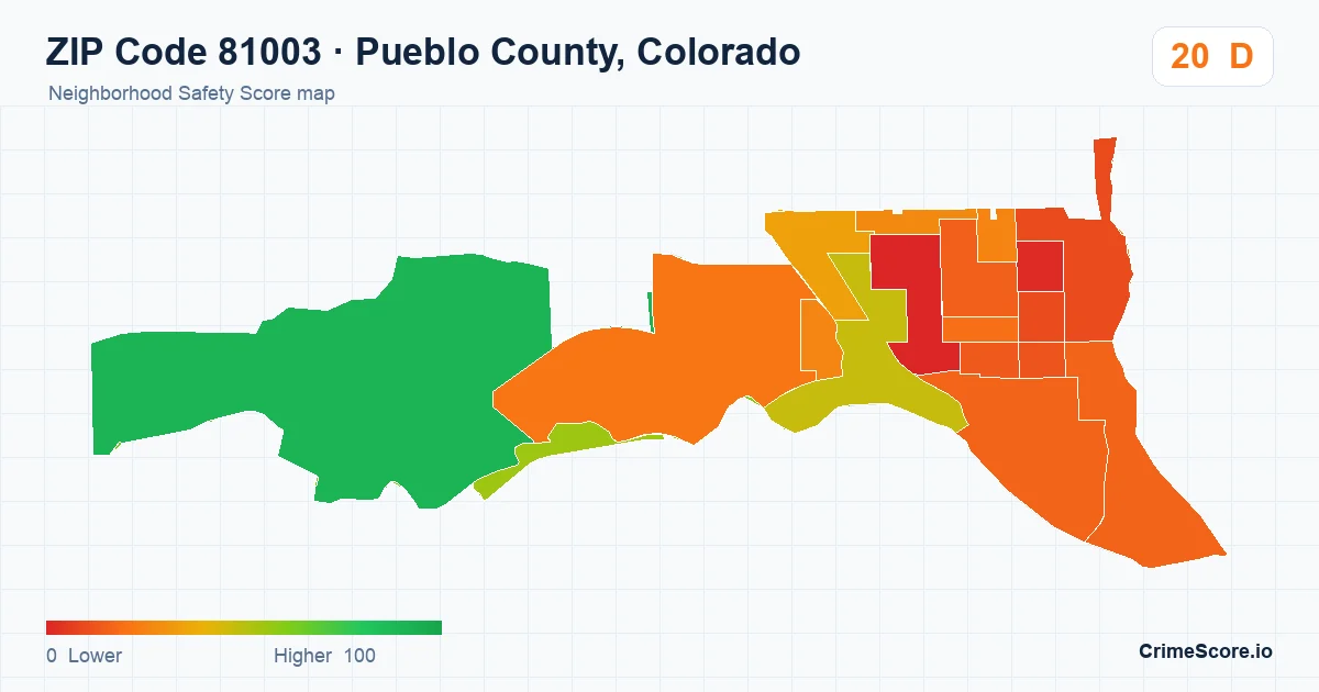 ZIP Code 81003 in Pueblo County, Colorado neighborhood Safety Score map