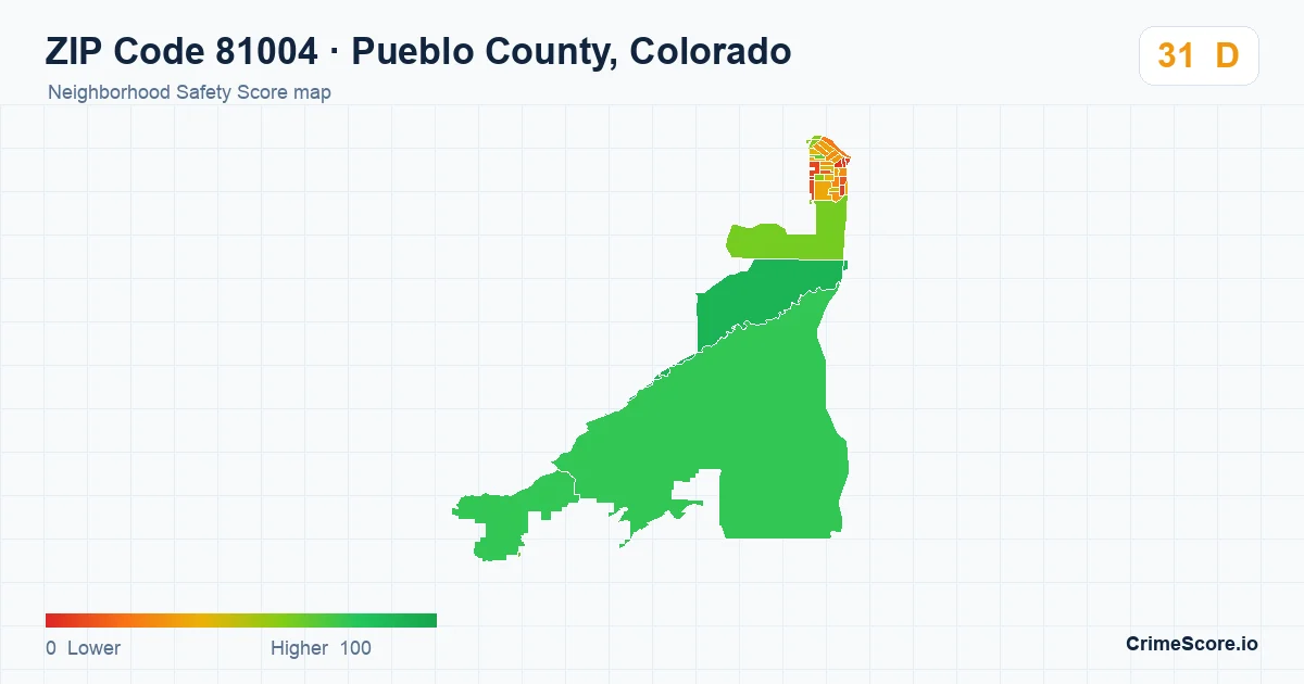 ZIP Code 81004 in Pueblo County, Colorado neighborhood Safety Score map