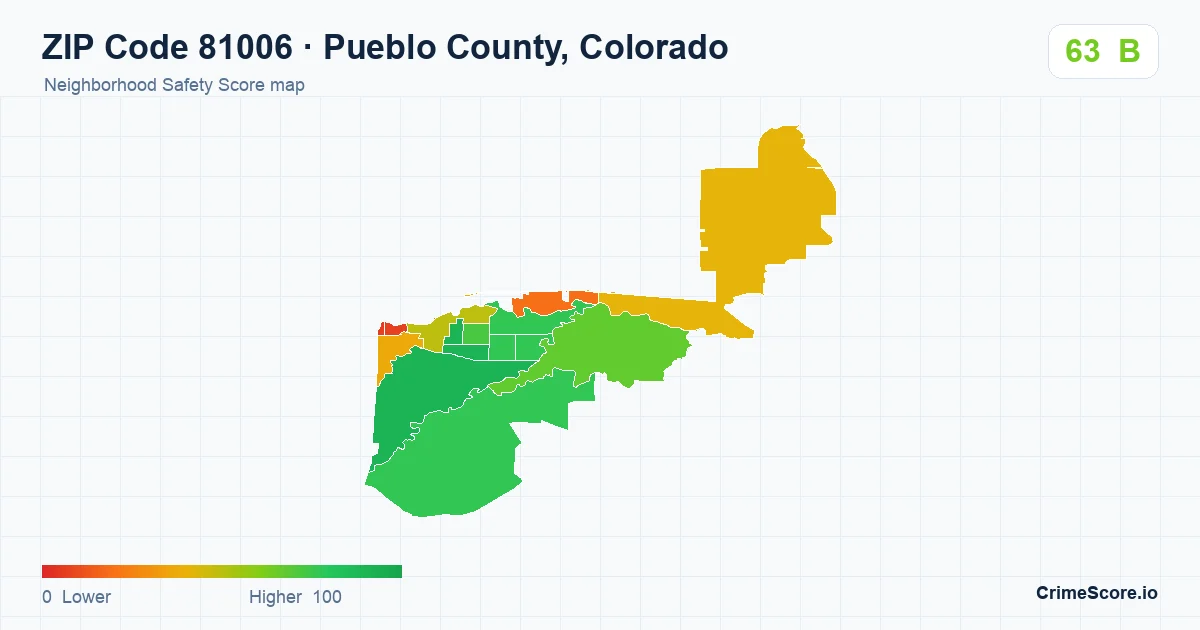 ZIP Code 81006 in Pueblo County, Colorado neighborhood Safety Score map