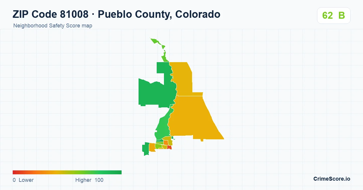 ZIP Code 81008 in Pueblo County, Colorado neighborhood Safety Score map