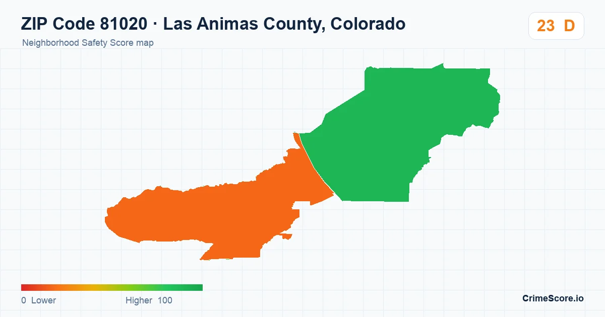 ZIP Code 81020 in Las Animas County, Colorado neighborhood Safety Score map