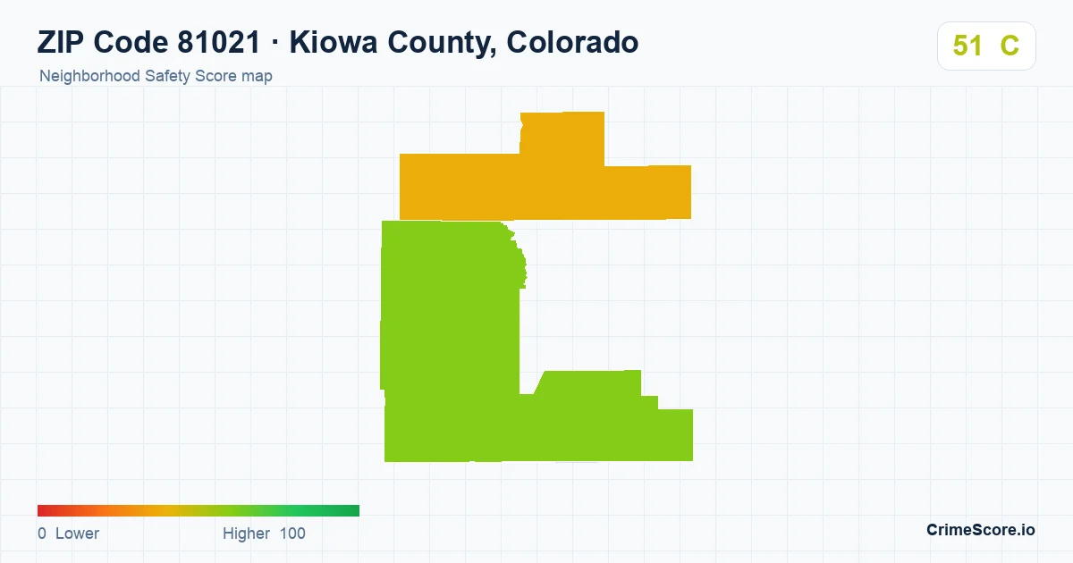 ZIP Code 81021 in Kiowa County, Colorado neighborhood Safety Score map