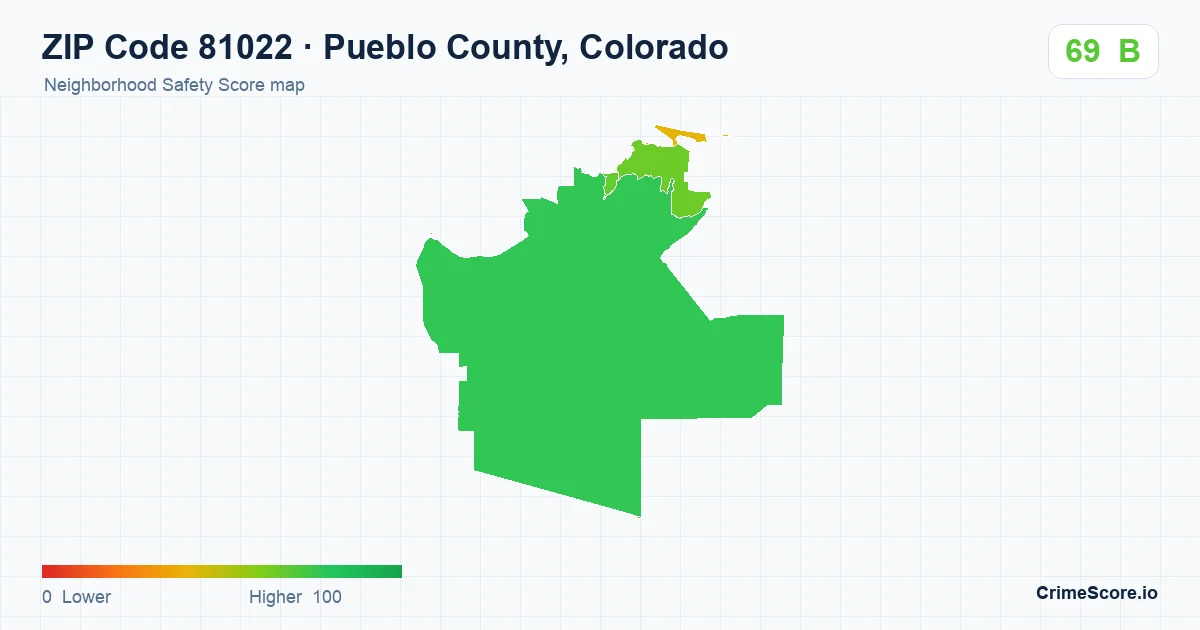 ZIP Code 81022 in Pueblo County, Colorado neighborhood Safety Score map