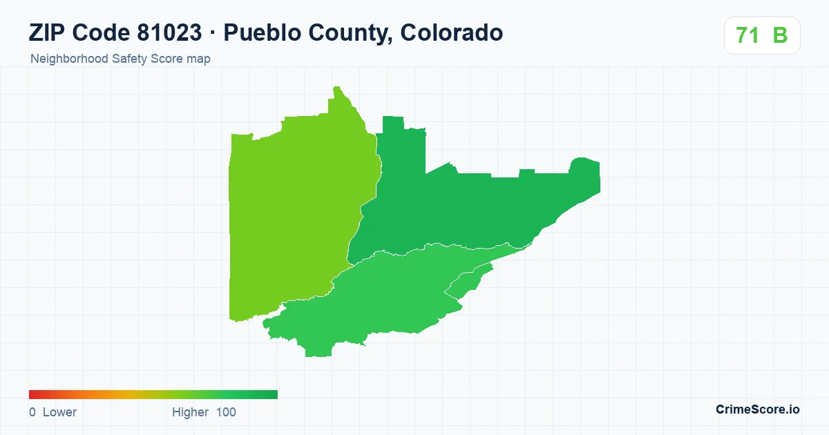 ZIP Code 81023 in Pueblo County, Colorado neighborhood Safety Score map