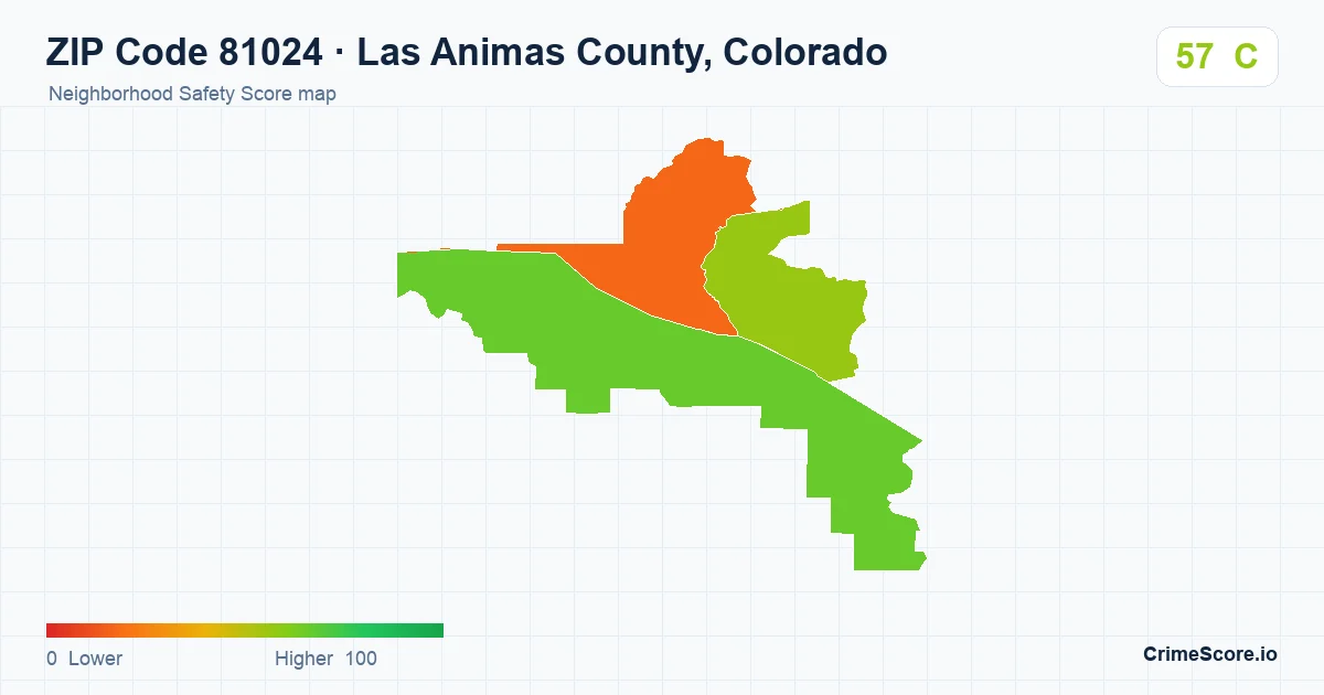 ZIP Code 81024 in Las Animas County, Colorado neighborhood Safety Score map