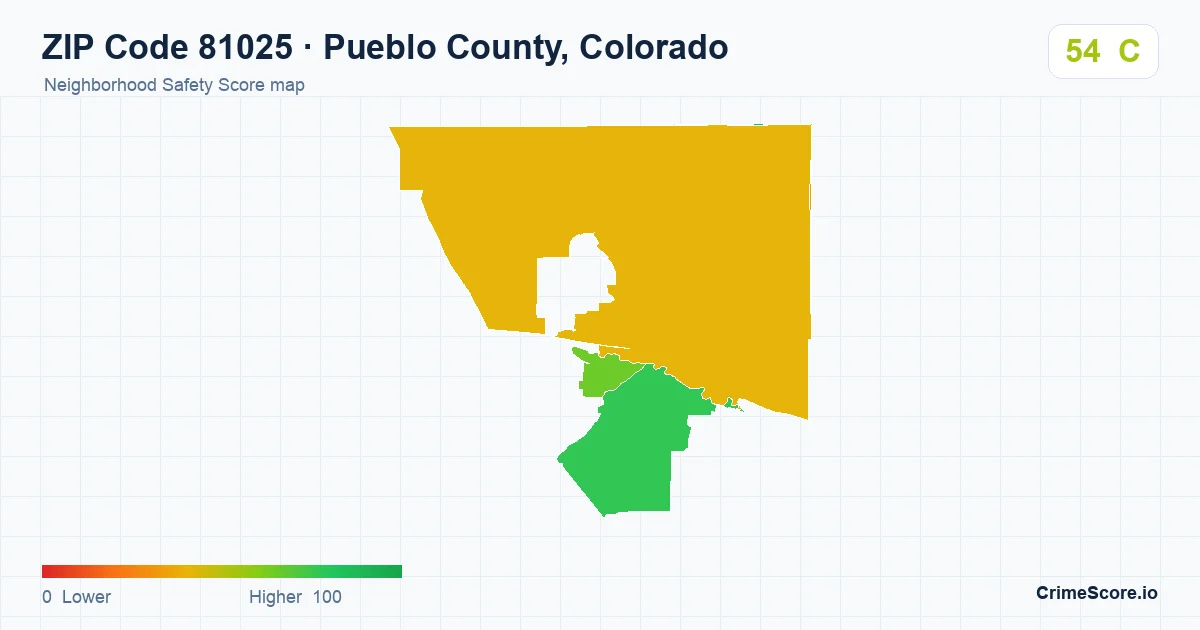 ZIP Code 81025 in Pueblo County, Colorado neighborhood Safety Score map
