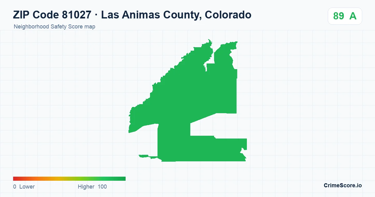 ZIP Code 81027 in Las Animas County, Colorado neighborhood Safety Score map