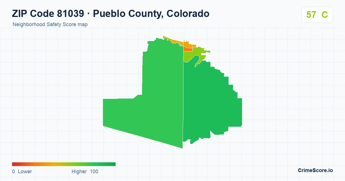 ZIP Code 81039 in Pueblo County, Colorado neighborhood Safety Score map
