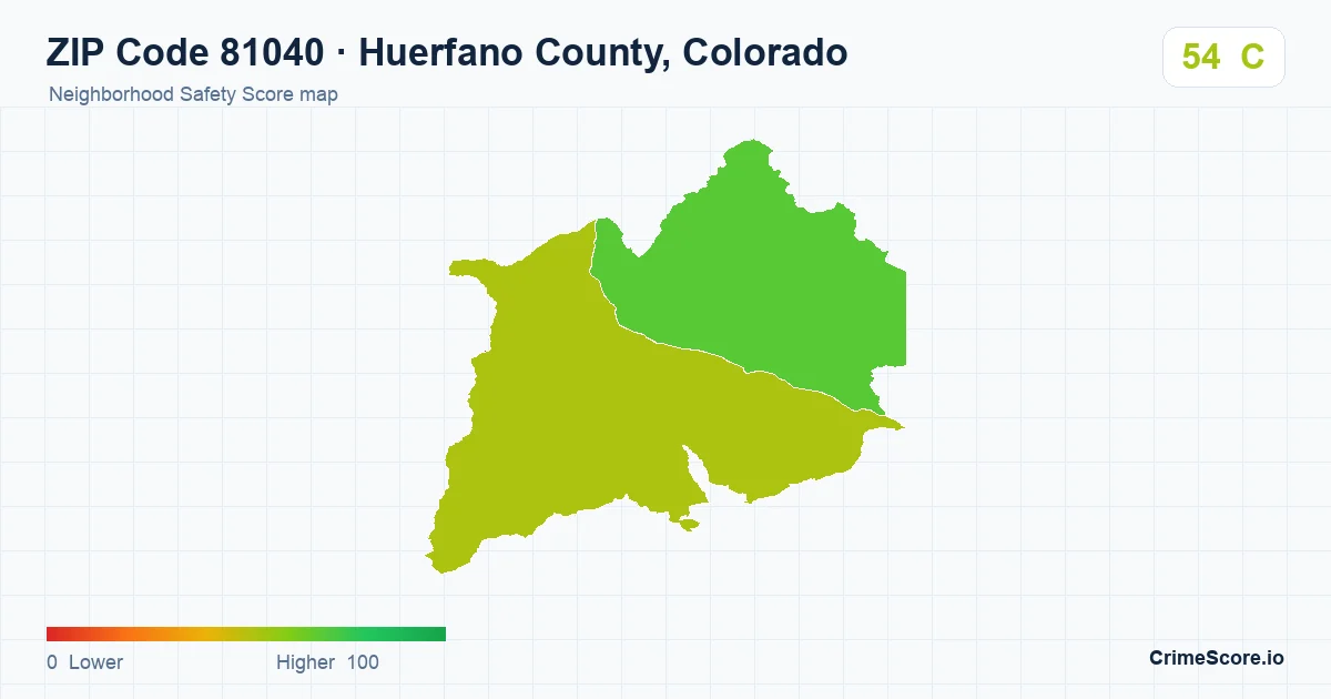 ZIP Code 81040 in Huerfano County, Colorado neighborhood Safety Score map