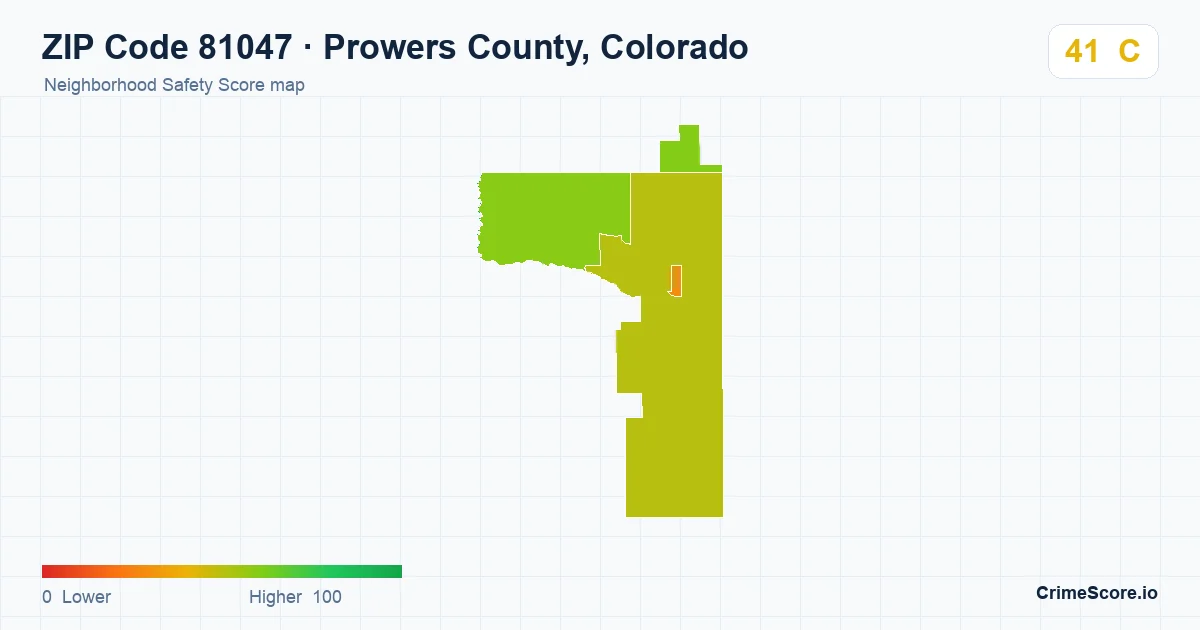 ZIP Code 81047 in Prowers County, Colorado neighborhood Safety Score map