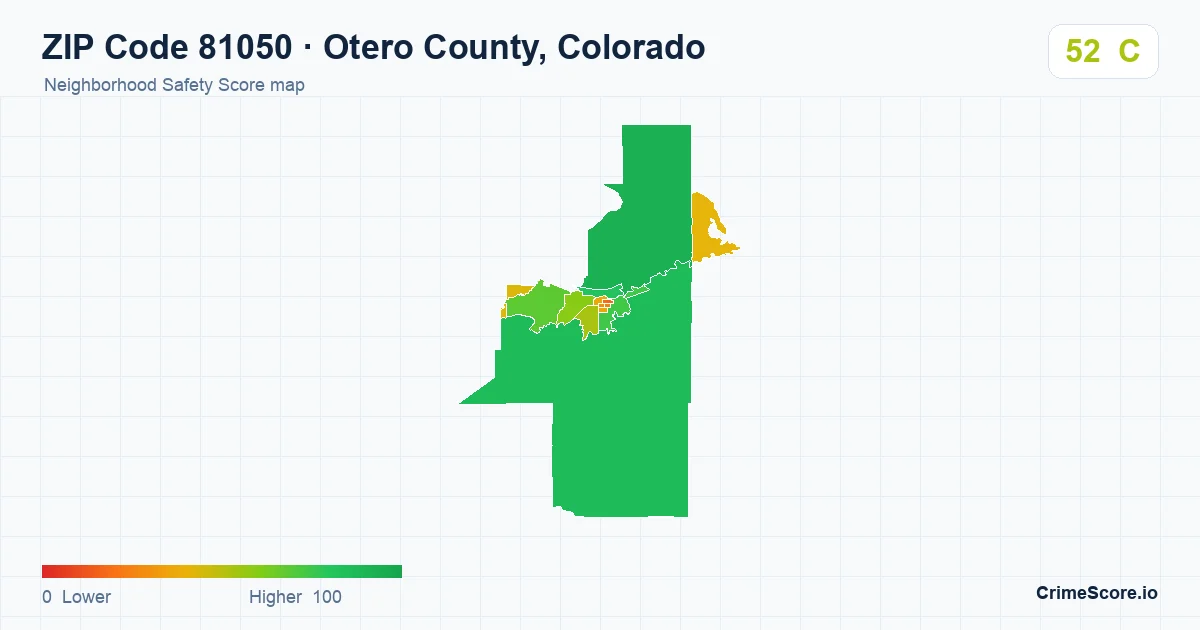 ZIP Code 81050 in Otero County, Colorado neighborhood Safety Score map