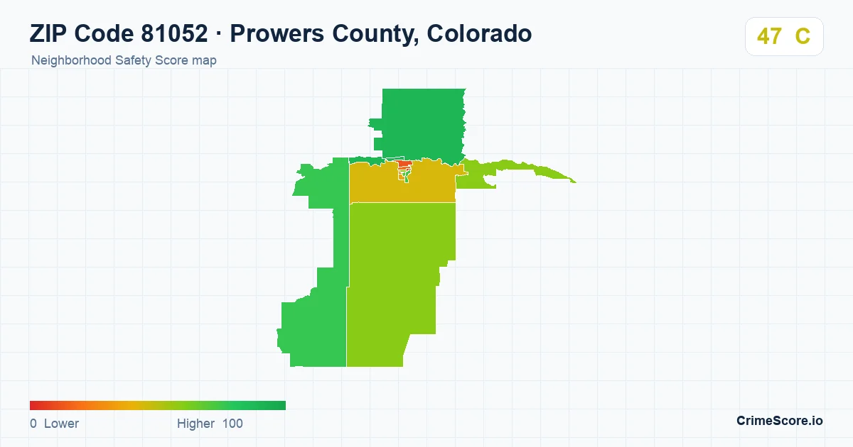 ZIP Code 81052 in Prowers County, Colorado neighborhood Safety Score map