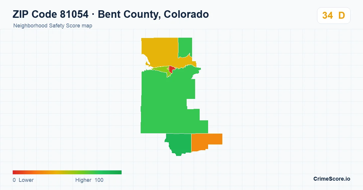 ZIP Code 81054 in Bent County, Colorado neighborhood Safety Score map