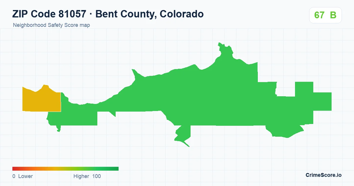 ZIP Code 81057 in Bent County, Colorado neighborhood Safety Score map