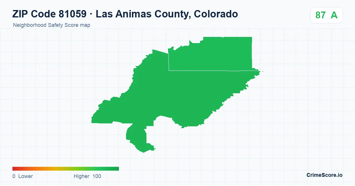 ZIP Code 81059 in Las Animas County, Colorado neighborhood Safety Score map