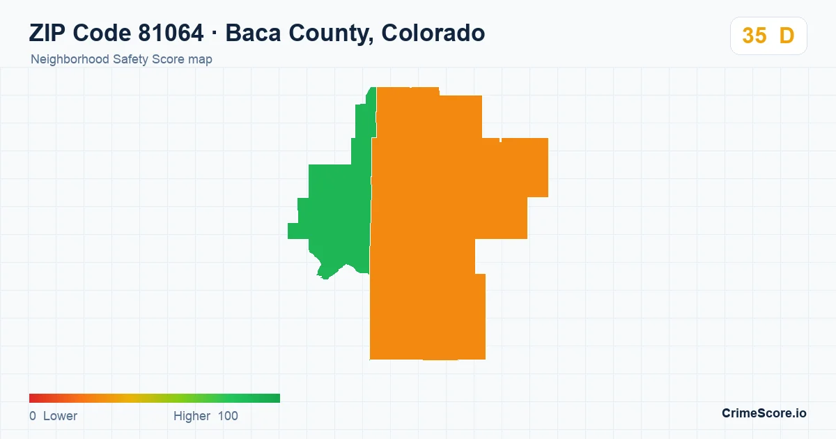 ZIP Code 81064 in Baca County, Colorado neighborhood Safety Score map