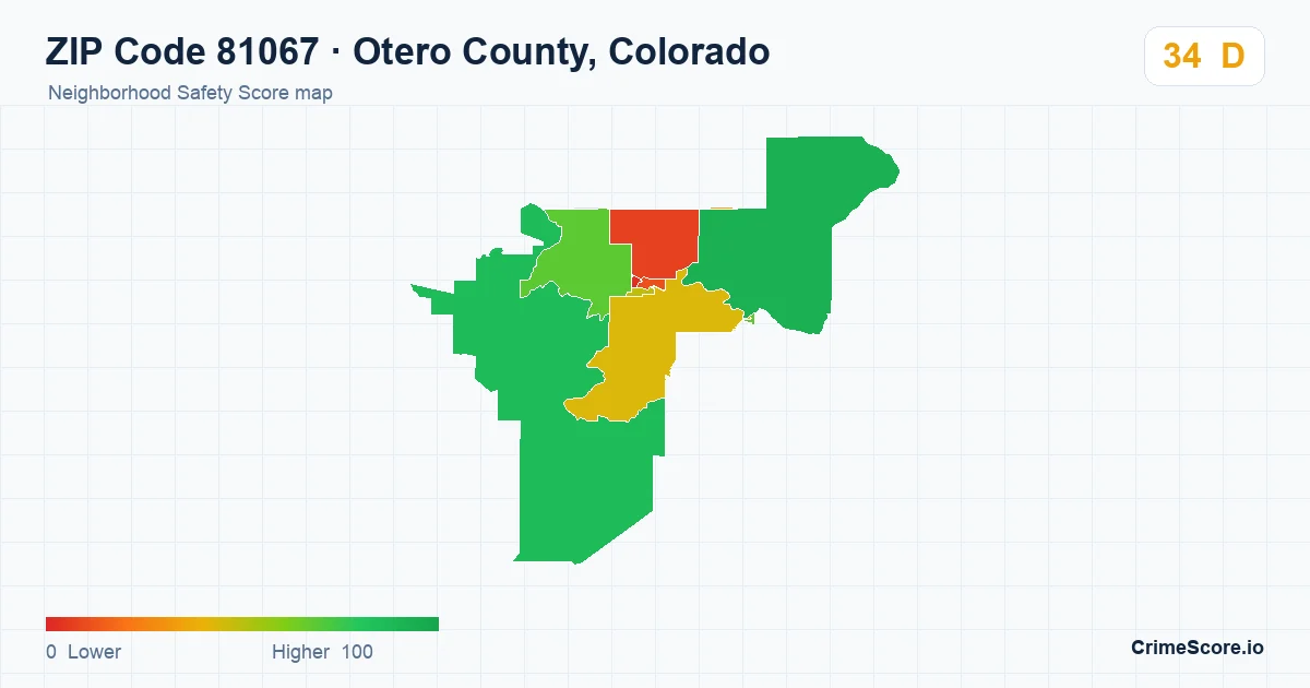 ZIP Code 81067 in Otero County, Colorado neighborhood Safety Score map