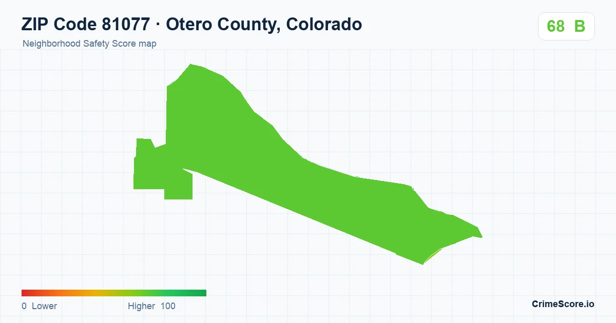 ZIP Code 81077 in Otero County, Colorado neighborhood Safety Score map