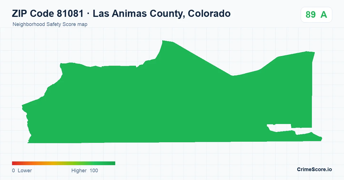 ZIP Code 81081 in Las Animas County, Colorado neighborhood Safety Score map