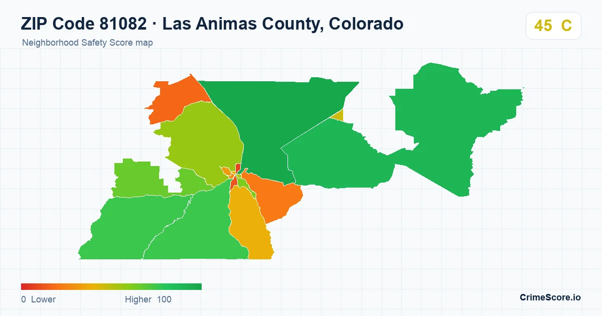 ZIP Code 81082 in Las Animas County, Colorado neighborhood Safety Score map