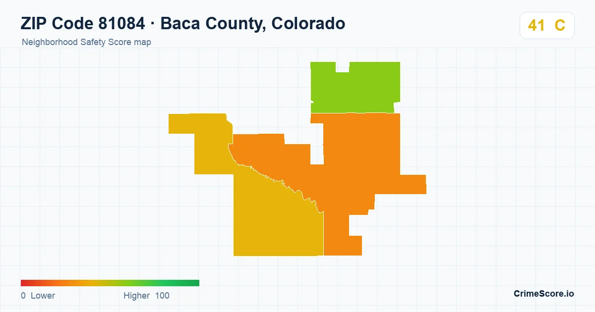 ZIP Code 81084 in Baca County, Colorado neighborhood Safety Score map