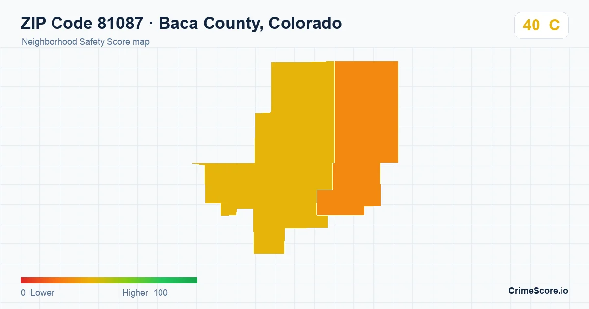 ZIP Code 81087 in Baca County, Colorado neighborhood Safety Score map