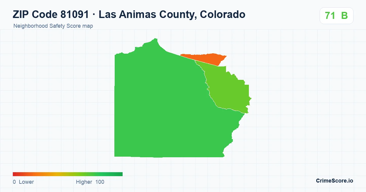 ZIP Code 81091 in Las Animas County, Colorado neighborhood Safety Score map