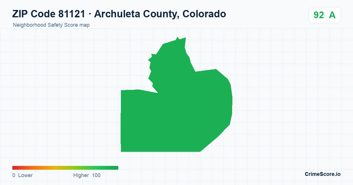 ZIP Code 81121 in Archuleta County, Colorado neighborhood Safety Score map
