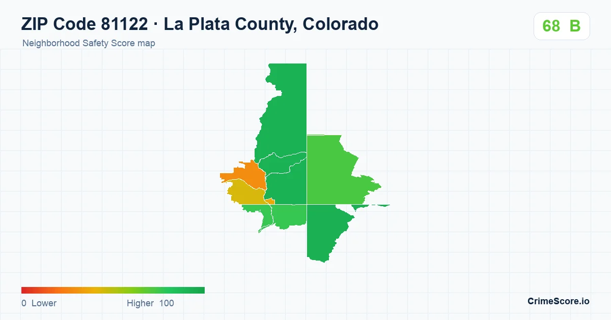ZIP Code 81122 in La Plata County, Colorado neighborhood Safety Score map