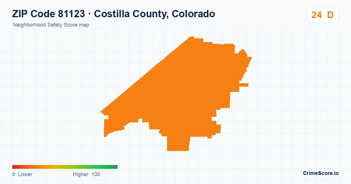 ZIP Code 81123 in Costilla County, Colorado neighborhood Safety Score map
