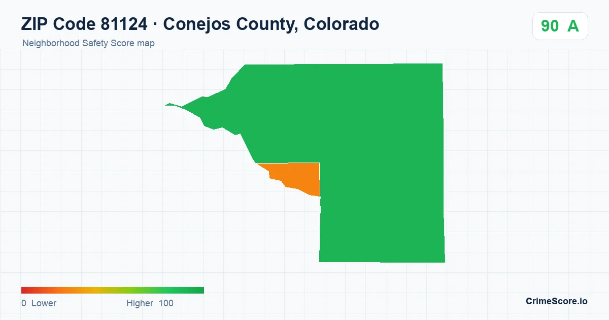 ZIP Code 81124 in Conejos County, Colorado neighborhood Safety Score map