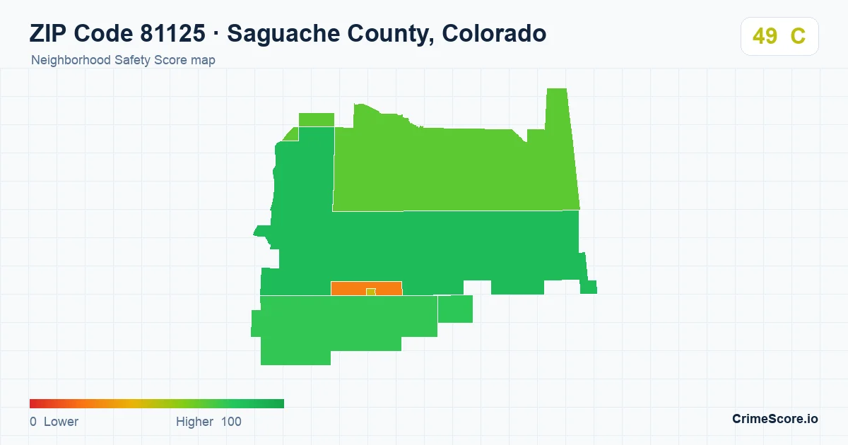 ZIP Code 81125 in Saguache County, Colorado neighborhood Safety Score map