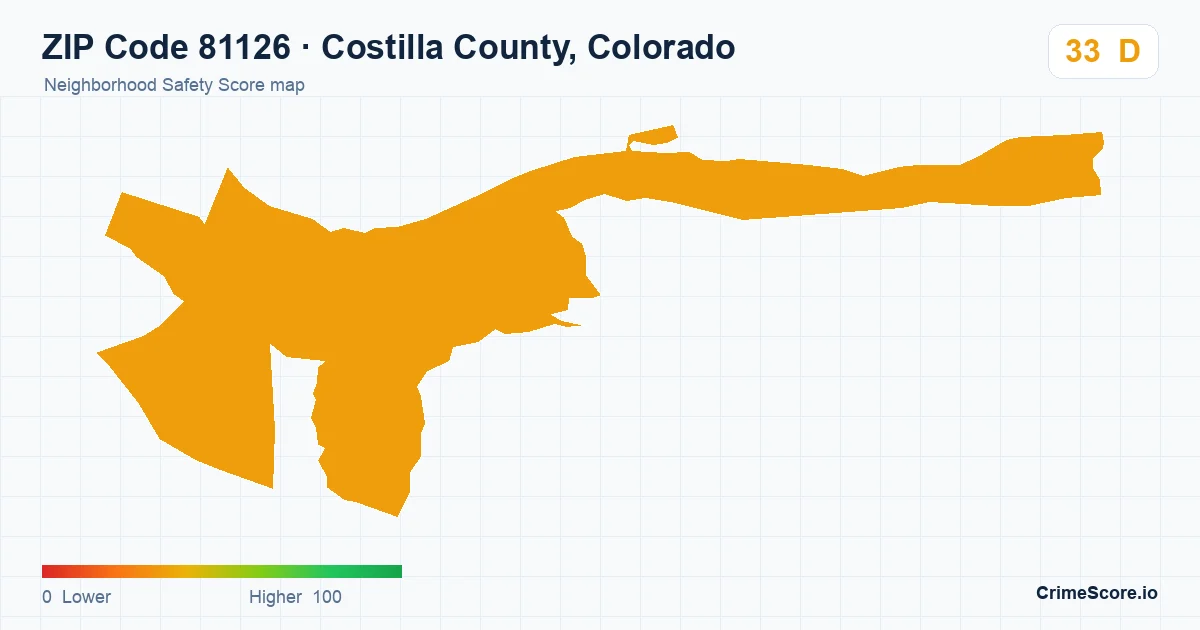ZIP Code 81126 in Costilla County, Colorado neighborhood Safety Score map