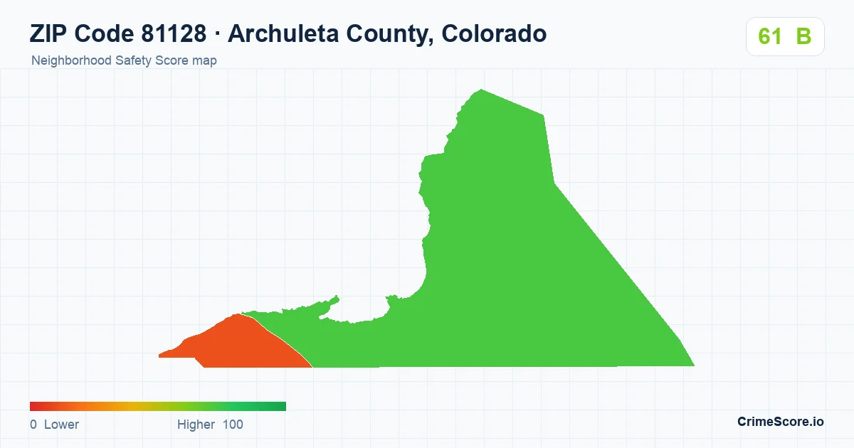ZIP Code 81128 in Archuleta County, Colorado neighborhood Safety Score map