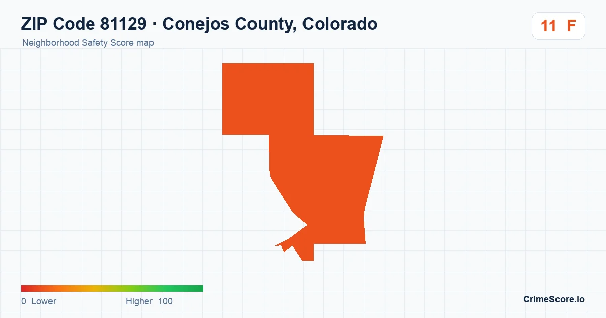 ZIP Code 81129 in Conejos County, Colorado neighborhood Safety Score map