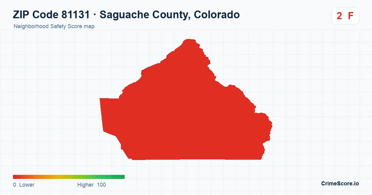 ZIP Code 81131 in Saguache County, Colorado neighborhood Safety Score map