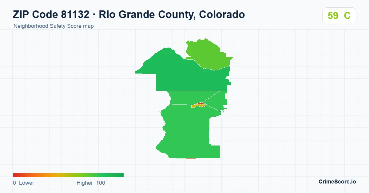 ZIP Code 81132 in Rio Grande County, Colorado neighborhood Safety Score map