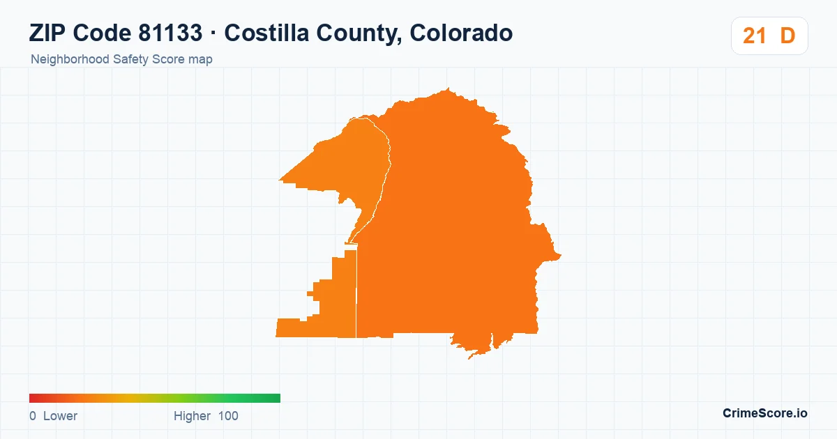 ZIP Code 81133 in Costilla County, Colorado neighborhood Safety Score map