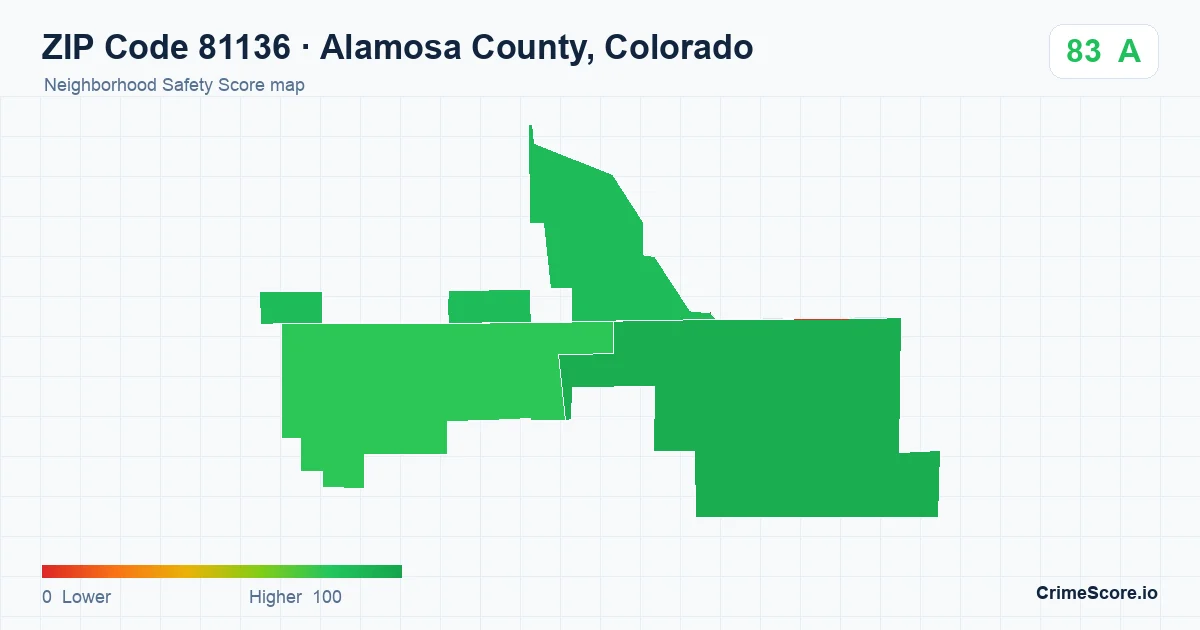 ZIP Code 81136 in Alamosa County, Colorado neighborhood Safety Score map