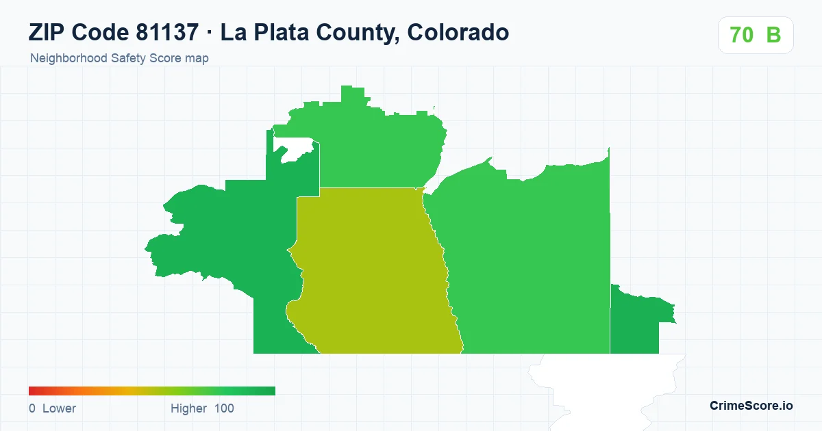 ZIP Code 81137 in La Plata County, Colorado neighborhood Safety Score map