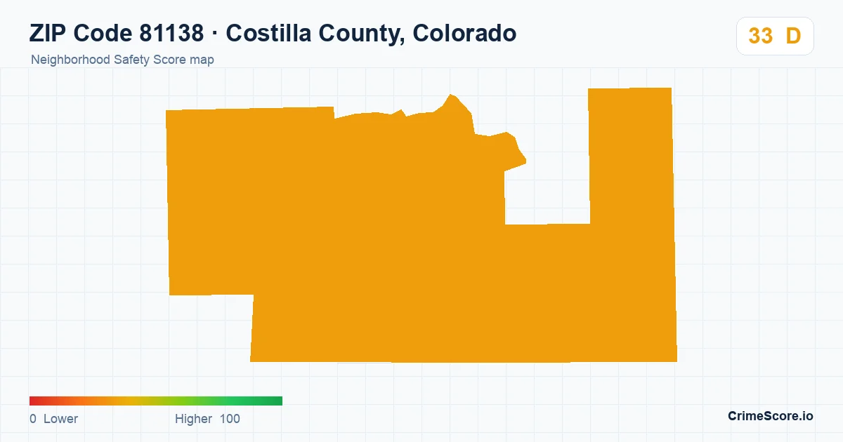 ZIP Code 81138 in Costilla County, Colorado neighborhood Safety Score map