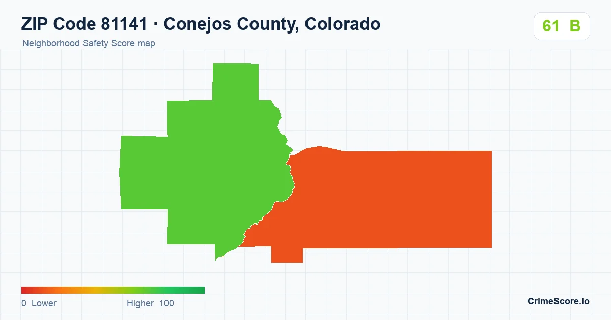 ZIP Code 81141 in Conejos County, Colorado neighborhood Safety Score map