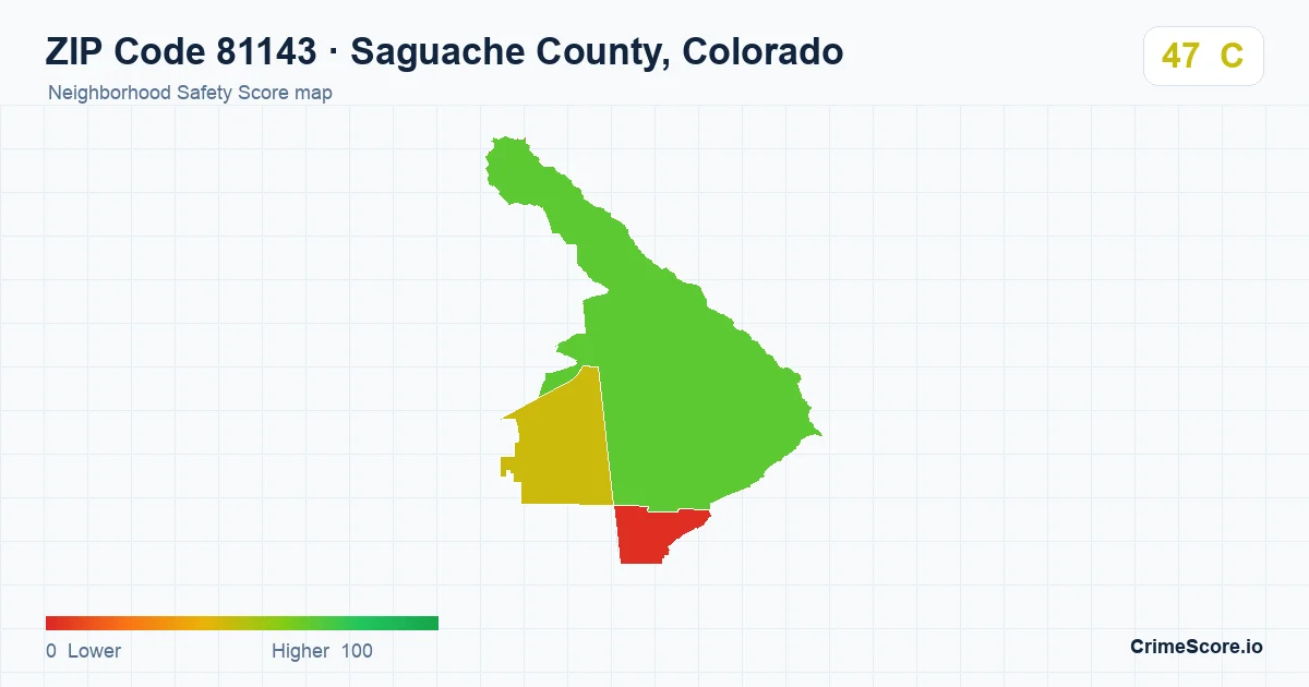 ZIP Code 81143 in Saguache County, Colorado neighborhood Safety Score map