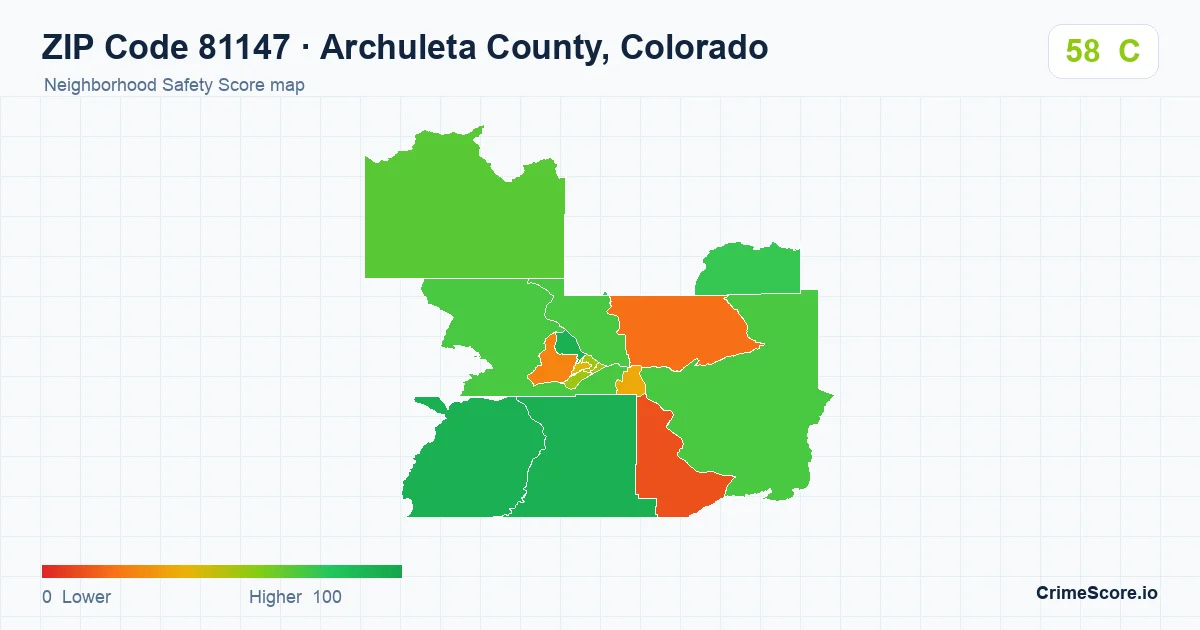 ZIP Code 81147 in Archuleta County, Colorado neighborhood Safety Score map